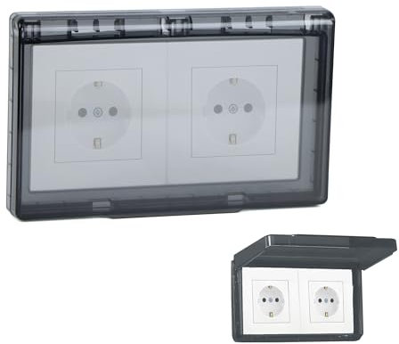 Cache Interrupteur Prise - Etanche Pour Double Prise, Type 86 Flip Outlet Box, Ultra-Mince étanche Pour Salle de Bain, Maison, Extérieur, Noir, 2 Pièces