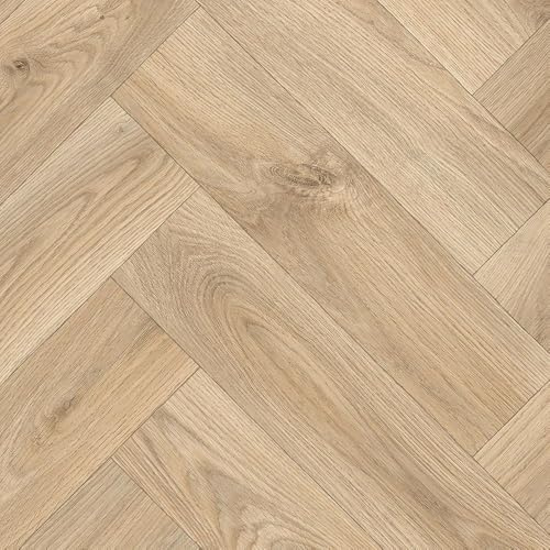Beige Herringbone Pattern Wood Effect Anti-Slip Vinyl Flooring For LivingRoom, Hallways, Kitchen, 2.8mm Backed Vinyl Sheet-2m(6'6) X 2m(6'6)-4m²