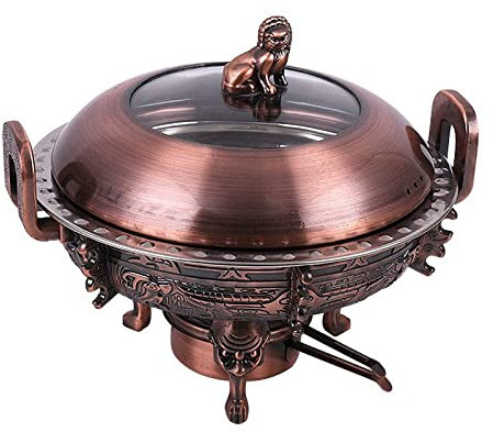 Retro Hot Pot Shabu Shabu Pot 1.3L Small Hotpot with Alcohol Stove - Single Person Soup Boiler Food Warmer Chafing Dish Set, Fuel not Included/Bronze (Red Copper)