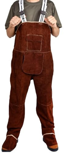 MECKOZ Leder-Schweißer-Overall Schweißerhose Aus Rindsleder Mit Verbrennungsschutz Flammenbeständiger Heavy Duty-Overall für Männer Und Frauen (Color : Brown, Size : L)