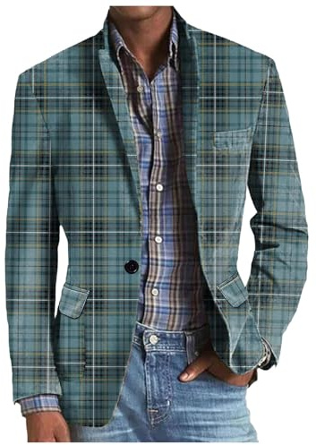 Blazer de hombre vintage a cuadros, blazer moderno y casual, sacos a rayas, slim fit, para primavera y otoño, elegantes chaquetas de traje para bodas y negocios, Marrón-5., 3XL