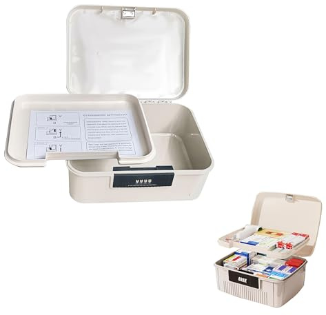 BGTODO Lockable Medicine Organizer Box, 20 x 25 x 10 cm, First Aid Storage Empty Box with Combination Locks (White)