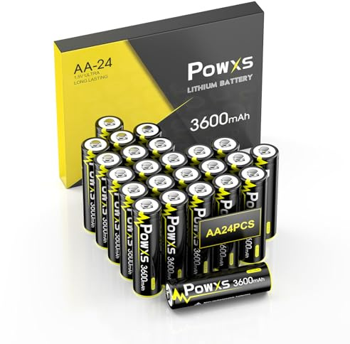 POWXS AA Lithium Batteries 24 Pack, 1.5V 3600mAh Ultra-Long Lasting Batteries - 25-Year Shelf Life, Eco-Friendly, Safe & Leak-Proof【Non-Rechargeable】