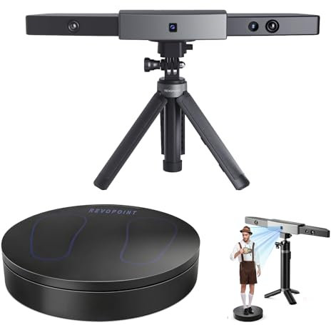 Revopoint Range 3D Scanner für 3D Drucker, Handheld 3D Modell Scan, 0,1 mm Genauigkeit 3D-Scanner zum Scannen großer Objekte, 18 fps Scangeschwindigkeit, mit Großer Drehteller & Powerbank-Griff