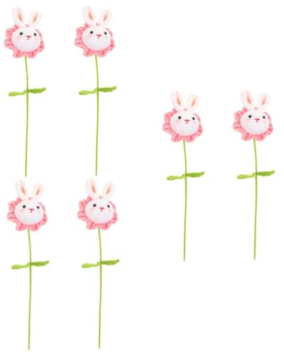 ABOOFAN 6 STK Gestrickter Hase Hasenpuppe Häkeln Gestrickter Kaninchenstrauß Plüsch Osterhase Plüschhase Gefälschter Blumenstrauß Plüschtier Gestrickter Strauß Stoffhase Polyester