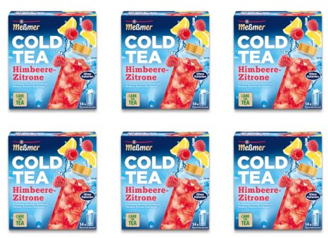 Meßmer Cold Tea Himbeere-Zitrone | Früchtetee | Kaltaufguss | ohne Zuckerzusatz | Vorteilspack 6 x 14 Pyramidenbeutel