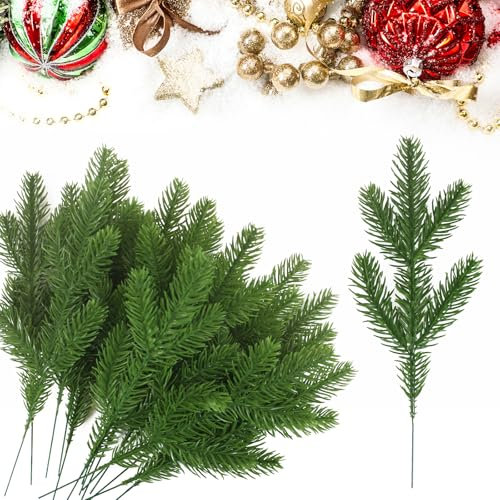 INSANYJ 35 Pièces Branche De Sapin Artificiel comme Réel, 30cm Vert Branche De Sapin Decorative, Branche Decorative Bois à Guirlande De Bricolage pour DéCoration à La Maison Et BoîTe Cadeau De NoëL
