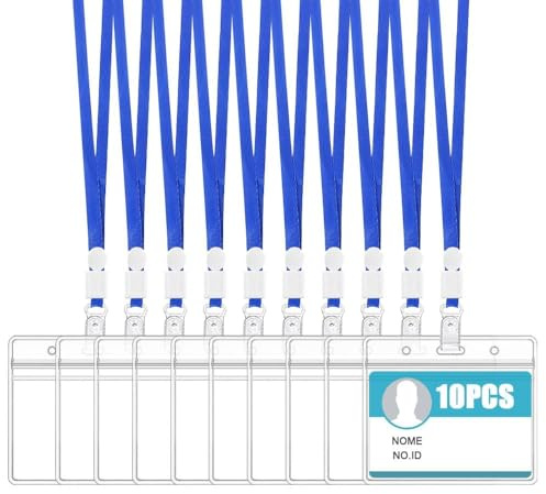 Ausweishülle mit Band Set, 10Sets Transparente Kartenhülle Umhängeband Namensschilder Schutzhülle Ausweishülle mit Umhängeband Lanyard für Studenten Mitabeiter (10)