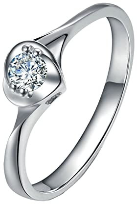 KnSam Echter Goldschmuck, Diamantring Weißgold 750 18K, Herz Design Ring Gold Herren 0.1ct Labor Erstellt Diamant, Partner Geschenke, Weiß Gold, Gr.51 (16.2)
