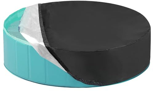 Poolabdeckung Rund für Hundepool, 160 x 30cm Wasserdicht UV-Schutz Kinderpool Planschbecken Abdeckung, Faltbare Wasserdicht Hundepool Abdeckung für Dog Pool Hundeplanschbecken Schwarz