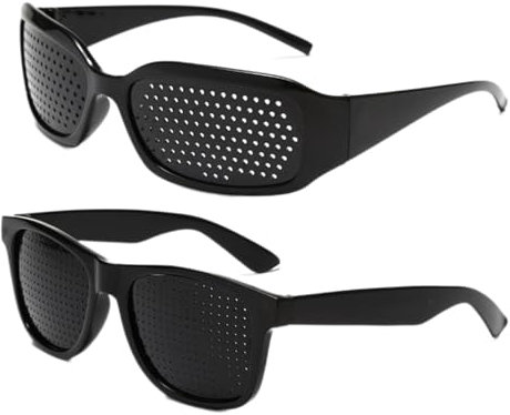 2 Stück Schwarze Rasterbrille Pinhole Glasses, Lochrasterbrille Pinhole Glasses Multi Dot Brille, Rasterbrille