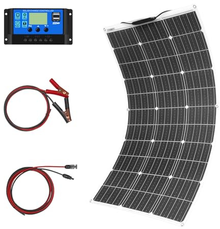 Monocristallin Kit Panneau Solaires Système Module Solaire Flexible 100W Régulateur charge Solaire 10A 12V/24V Solaire marin Toit, Système autonome, Camping, Batterie 12V, Balcon Système solaire