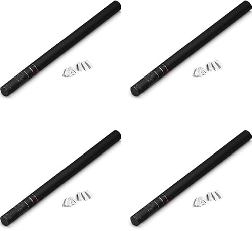 4 Stück Konfettikanonen, manuell, weiß, 80 cm – Reichweite 14 m – ideal für Partys & Veranstaltungen ZENDA CLUB®