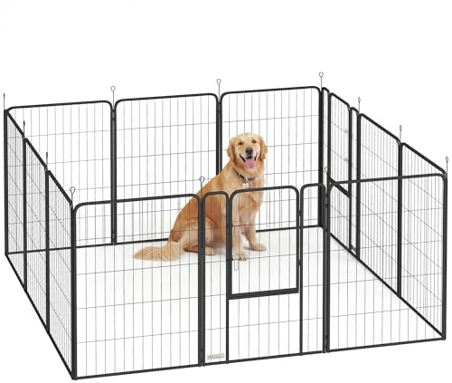 PawHut Welpenlaufstall Faltbar für Hunde mit Tür 12-teilig 100 cm hoch | Welpenauslauf,Freilaufgehege,Verriegelung,Hundelaufstall mit Erdspießen,Laufstall für Kleintiere,für drinnen und draußen
