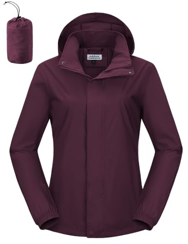 Outdoor Ventures Women's Raincoat Waterproof Rain Jacket Foldaway Hood | Lightweight Packable Windbreaker, Cycling Jacket, Functional Coat with Stowaway Hood, Inner Pockets for Golf, Walking, Hiking