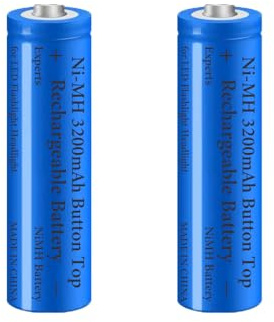 2 Pack Ni-MH Piles Rechargeables, NiMH 3200 mAh Haut Boutonné Batterie Rechargeables pour Lampe Frontale LED, Mini Ventilateurs, Phare,Taille:18mm * 67mm / 0.7inch * 2.63inch (Largeur * Hauteur)