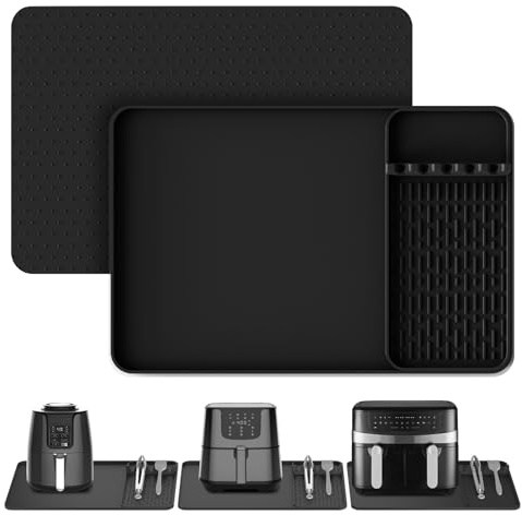 Silicone Heat Resistant Mats for Countertop,24x16 Inch Air Fryer Mat with Kitchen Accessories Holder Pad for Microwave/Oven,Compatible with Ninja/Cosori/Chefman/Toshiba,Kitchen Countertop Protector