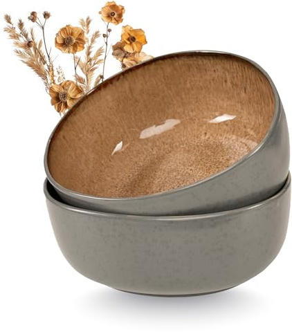 Moritz & Moritz ORGANIC serveringsskålset beige – 2 x stora skålar av högkvalitativt stengods, modernt och tidlöst, mikrovågsugns- och diskmaskinssäker – perfekt för sallader, pasta, snacks och mer