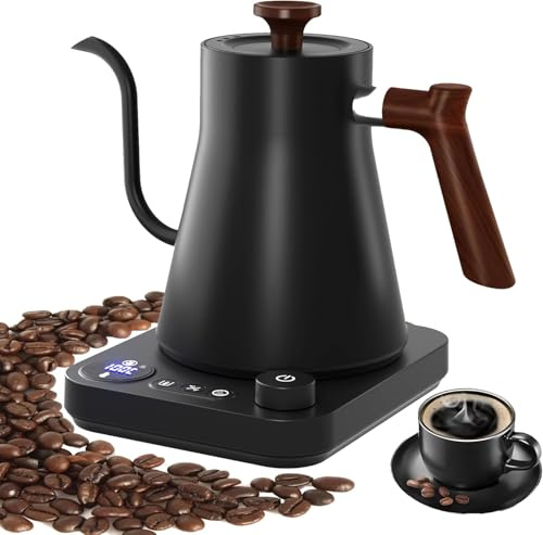 Bollitore elettrico a collo d'oca con display LCD, bollitore per acqua calda con controllo della temperatura in tempo reale e temperatura regolabile da 40 a 100 ℃, 1200 W, 0,9 L, acciaio inox 304,nero