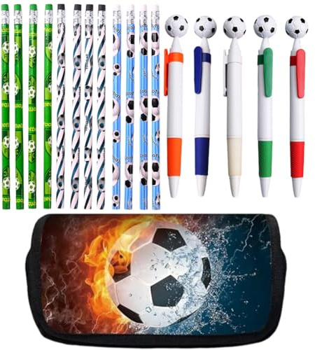 KDFSSIPE Federmäppchen Fußball, Fußball Bleistifte, Fußball Kugelschreiber, Schlamppermäppchen Jungs, Kindergeburtstag Gastgeschenke, Studie Schreibwaren für Studenten Büro, 18 Stück