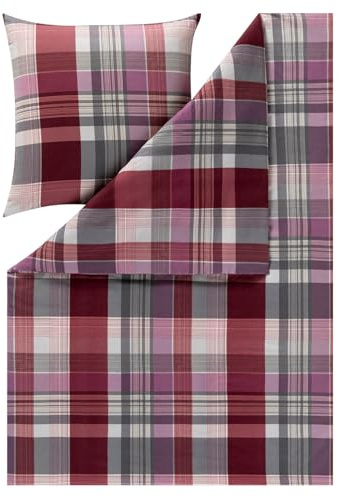 ESTELLA Bettwäsche Ambros 4473 670 Aubergine Kuschelflanell Karomuster Kariert Quadrate Violett, Größe:135 cm x 200 cm
