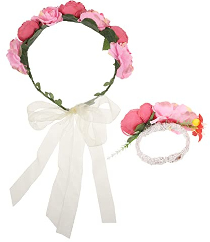 SAFIGLE 1Satz Blumenkranz Set für Hochzeiten mit Blumenkrone Corsage und Handgelenk Armband für Bräute Brautjungfern und Romantische Hochzeitsaccessoires