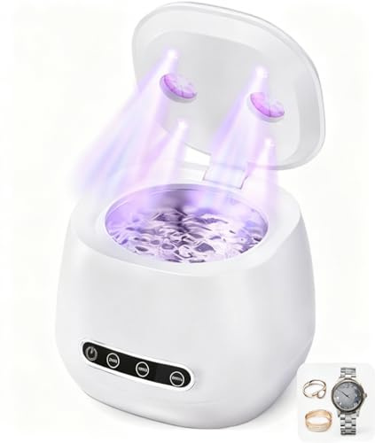 Ultrasonic Retainer Cleaner, 3-Speed Setting & 48kHz &, Ultrasonic Cleaner with 4 UV Disinfection, Ultrasonic Retainer Cleaner use for Retainer, Aligner,Denture,Night Guard,Jewelry