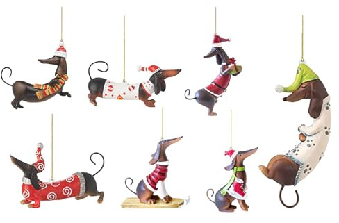 7 Stück Weihnachtsdackel Dekorationen, Dackel Weihnachtsbaum Dekorative Anhänger aus Acryl 2D für Hunde Weihnachtsbaumschmuck Hunde für Weihnachtsbäume Anhänger Ornament