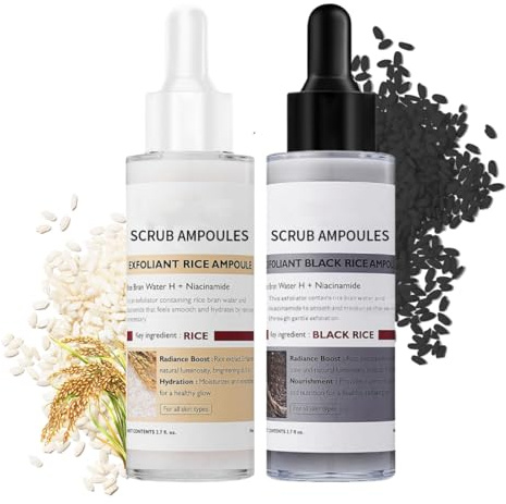 2PCS Peel Shot Glow Rice Ampoule Duo White Rice + Black Rice Ampoule - Face Scrub Exfoliator - Pore Minimizer for Face - Soft Exfoliating Body Scrub - Black Rice Exfoliant for All Skin Types （80ml)