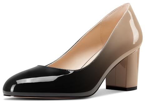 Castamere Mujer Medio Chunky Ancho Heel Cerrado el Dedo del pie Redonda Punta Clásico Pumps Slip-on Dress Casual Zapatos 6.5 CM Heels Negro y Nude 42 EU