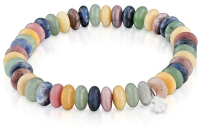 TOUS Pulsera Elástica de Gemas con Motivo de Oso en Plata de Primera Ley para Mujer, 16.5cm de Largo, Colección Basics