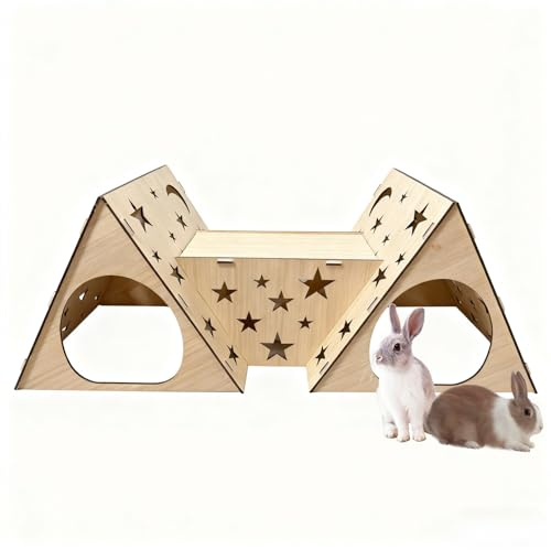 Casetta In Legno Per Conigli Con Tunnel – Rifugio Naturale In Legno Di Pioppo Per Conigli, Porcellini D'India E Piccoli Animali, Accogliente Riparo Per Tutte Le Stagioni