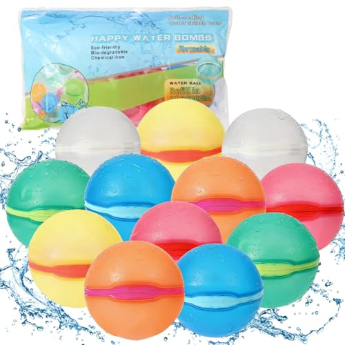 Reusable Water Balloons, Magnetic Refillable Water Balloons Quick Fill, Summer Fun for Kids Outdoor Pool Water Toys, Reusable Summer Outdoor Toys (12pcs)