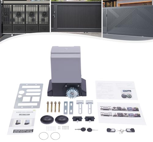 Schiebetorantrieb Set 1600kg 750W, Elektrischer Schiebetorantrieb Automatischer Toröffner für Schiebetore bis 1600kg und 12m, 1400rpm Motor mit 2 Fernbedienungen 50m Reichweite