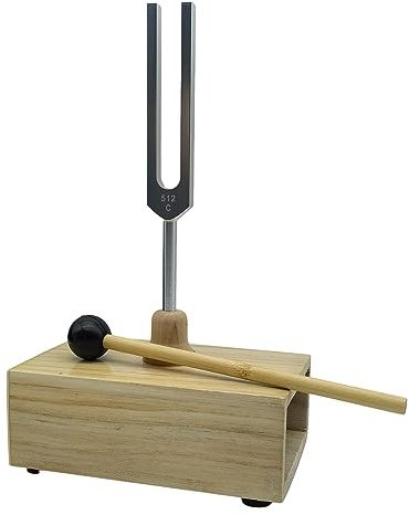 Gosera Stimmgabel 512HZ Vibration mit Holzresonanzkasten Experimentelles Instrument für Klangtherapie, Yoga, Meditation Holzfarbe & Silber