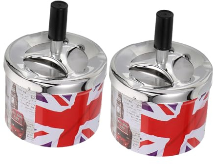 ELEOUTI 2pcs Metal Ashtray with Rotating Lid for Home and Office Use, Stainless Steel Ash Container Preventing Ash Spread, Decorative and Stylish Design, Indoor Ashtray