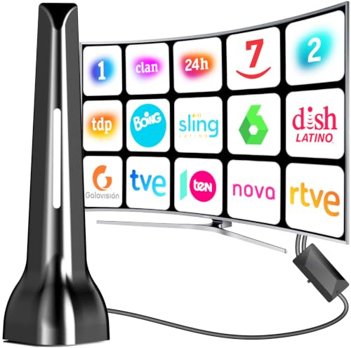 Antena TV Interior Potente, Antena da TV Interior | Antena TDT Interior potente base magnética, captación 360°, 4K 1080p DVB-T T2, amplia cobertura canales gratuitos