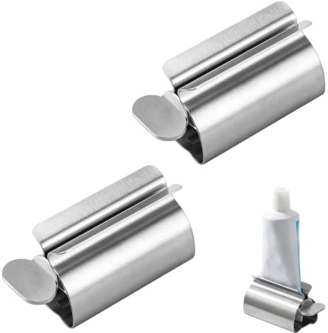 Presse-tube à dentifrice en métal – Lot de 2 rouleaux en acier inoxydable pour économiser dentifrice, crèmes et pommades, presse-tube polyvalent pour huile, peinture, crème pour les mains et pommades