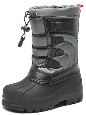 DREAM PAIRS Boys Girls Snow Boots Waterproof Outdoor Warm Cozy Anti-Slip Mid Calf Faux Fur Lining Winter Shoes for Little/Big Kids,Size 9 Toddler,Black/Grey/Red,KNORTH