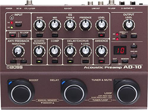 BOSS AD-10 Acoustic Preamp and Multi Effects Guitar Pedal - Professional preamp/DI for performing and recording with acoustic-electric guitar