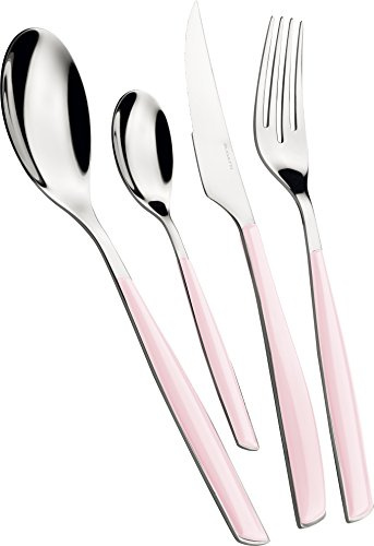 BUGATTI, Glamour, Ensemble de 24 Couverts en Acier Inoxydable 18/10 et Manche de Couleur Lotus Rose. Ensemble de Couverts 6 Personnes: 6 cuillères, 6 fourchettes, 6 Couteaux et 6 cuillères à café