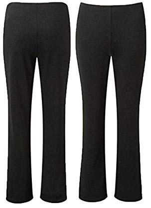IDEAL ONLINE 2 Pack Womens Bootleg Trousers Ladies Bootcut Stretch Finely Ribbed Work Bottoms (as8, Numeric, Numeric_14, Regular, Short, Black)