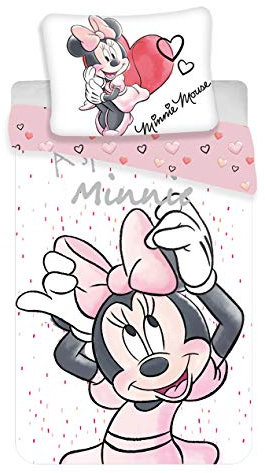 Disney Minnie White Juego de funda nórdica y almohadón, en algodón, para cama individual