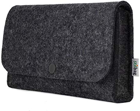 stilbag Tasche für Elektronik Zubehör aus Wollfilz anthrazit, Knopf anthrazit