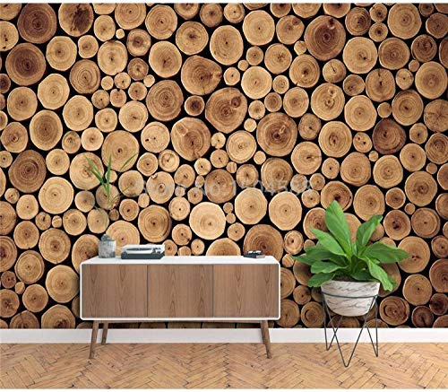 Papier Peint 3D Rétro Nostalgique De Style Européen En Rondins De Bois Anneau Annuel Salon Mural-250Cmx175Cm