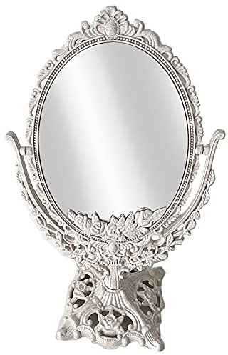 Moligin Double Sided Ornato da terra del piano d'appoggio di vestire specchio da tavolo Specchio Specchio da toilette Vintage Camera Bagno Specchio Shabby Chic-ovale tavolo specchio Vintage girevole