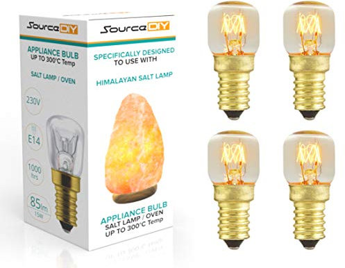 Salt Lamp Bulb and Oven Bulb 15W E14 (Pack of 4) – Heat-Resistant <300°C SES Incandescent Pygmy Bulbs for Oven, Cooker Hood, Fridge, Lamps – Dimmable & Multipurpose