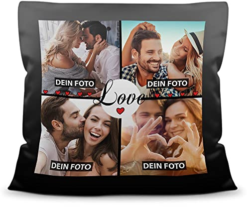 Print Royal Kissen selbst gestalten Satin - Collage mit 4 Fotos Bedrucken - Ich Liebe Dich - Geschenk Valentinstag Geburtstag Weihnachten - Fotokissen satiniert inkl. Füllung, 40x40 cm
