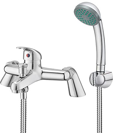 Bathroom Sink Taps with Shower Head, BATHWEST Modern Bath Tap with Shower Kit, Chrome Brass Single Lever Monobloc Bathroom Shower Mixer Taps 021N