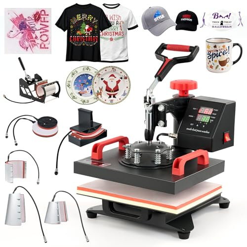 CREWORKS 8 IN1 Pressa a Caldo 30 X 25CM Pressa di Calore Macchina per Sublimazione Digitale Oscillante 360 Gradi con Controllo Digitale Termopressa per Magliette, Cappelli, Borse, Piatto, Tazza